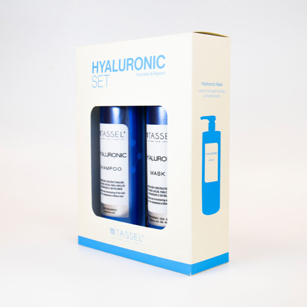 Set Hyaluronic de Tassel con champú y mascarilla de ácido hialurónico para hidratar y reestructurar el cabello seco o dañado